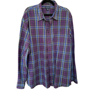 Lands' End Men's Purple & Blue Tartan Plaid Long Sleeve Button Down Shirt Sz XL